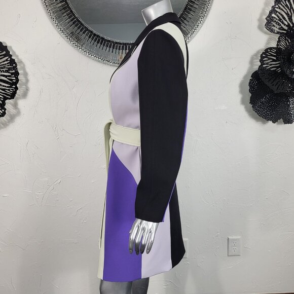 NWT~$695~TOCCIN~SZ S~STUNNING PURPLE BLACK BELTED COLORBLOCK TRENCH COAT JACKET - Picture 10 of 16